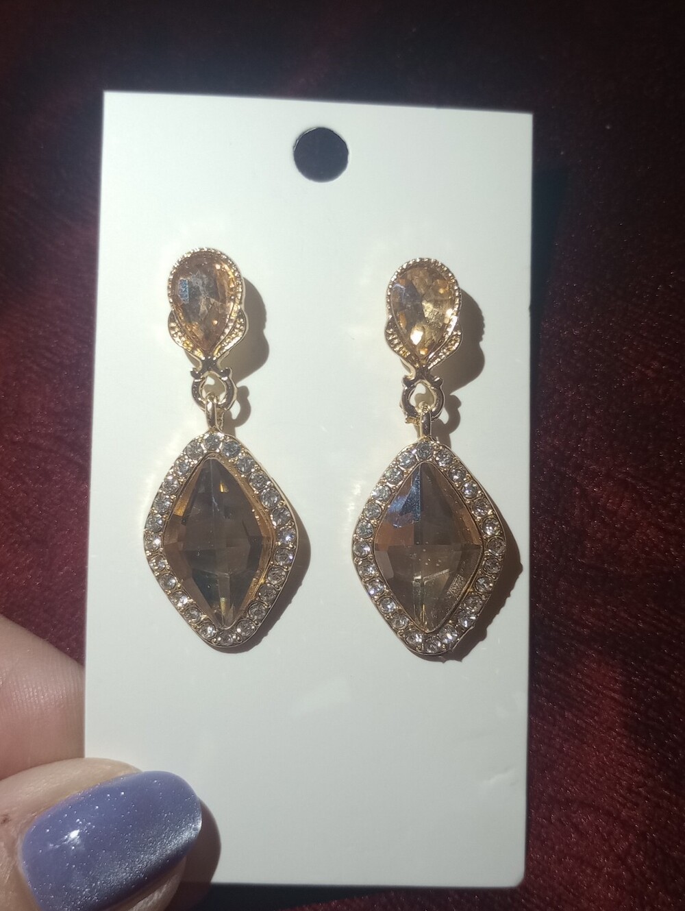 Stunning Gold-Tone Champagne Crystal Drop Earrings